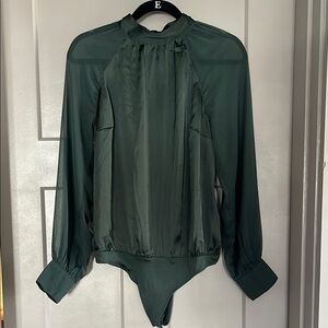 Anthropologie Dark Green Mock-Neck Long-Sleeve Bodysuit